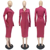 Solid Long Sleeve Slim Midi Dress WSM-5329