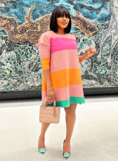 Color Blocking Long Sleeve Casual Dress XHXF-338
