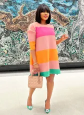 Color Blocking Long Sleeve Casual Dress XHXF-338