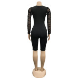 Mesh Patchwork Solid Rompers BY-6121
