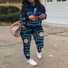 Plus Size Casual Print Sweatshirt Two Piece Pants Set NY-10352