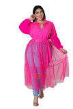 Plus Size Chiffon Mesh Splicing Long Shirt Dress OSM-5298B