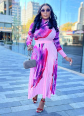 Casual Print Long Sleeve Big Swing Long Dress XHXF-8657