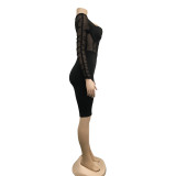 Mesh Patchwork Solid Rompers BY-6121