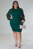 Plus Size Sequin Sleeve Patchwork Midi Dress OSM-5297