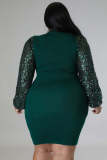 Plus Size Sequin Sleeve Patchwork Midi Dress OSM-5297