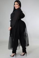 Plus Size Chiffon Mesh Splicing Long Shirt Dress OSM-5298B