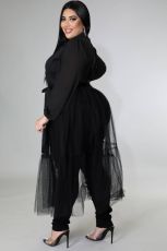 Plus Size Chiffon Mesh Splicing Long Shirt Dress OSM-5298B