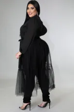 Plus Size Chiffon Mesh Splicing Long Shirt Dress OSM-5298B