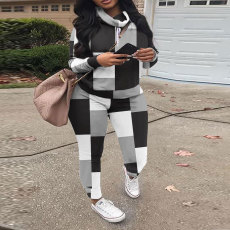 Plus Size Casual Print Sweatshirt Two Piece Pants Set NY-10352