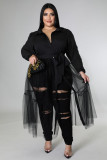 Plus Size Chiffon Mesh Splicing Long Shirt Dress OSM-5298B