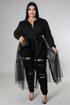 Plus Size Chiffon Mesh Splicing Long Shirt Dress OSM-5298B