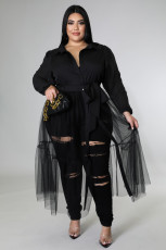 Plus Size Chiffon Mesh Splicing Long Shirt Dress OSM-5298B
