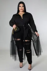 Plus Size Chiffon Mesh Splicing Long Shirt Dress OSM-5298B