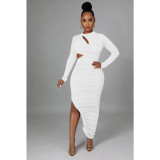Solid Hollow Out Ruched Irregular Dress BY-6110