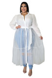 Plus Size Chiffon Mesh Splicing Long Shirt Dress OSM-5298B