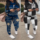Plus Size Casual Print Sweatshirt Two Piece Pants Set NY-10352