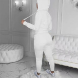 Pink Letter Print Hooded Sweatshirt Pant Two Piece Set YIM-294