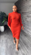 Solid Color Long Sleeve Split Dress YS-S836