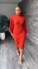 Solid Color Long Sleeve Split Dress YS-S836