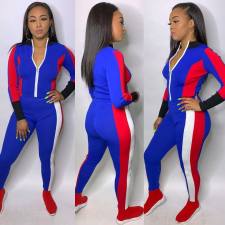 Fashion Patchwork Long Sleeve Zipper Two Piece Set OY-6397
