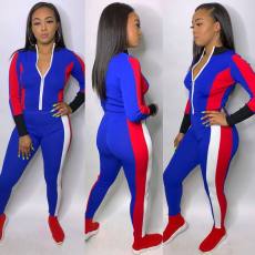 Fashion Patchwork Long Sleeve Zipper Two Piece Set OY-6397
