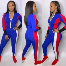 Fashion Patchwork Long Sleeve Zipper Two Piece Set OY-6397
