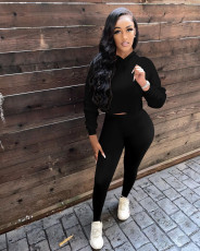 Solid Color Casual Hoodies Pant Two Piece Set YD-1083