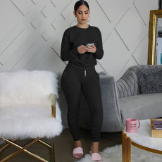 Solid Color O Neck Long Sleeve Two Piece Set TE-4512