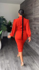 Solid Color Long Sleeve Split Dress YS-S836