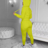 Pink Letter Print Hooded Sweatshirt Pant Two Piece Set YIM-294