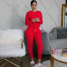Solid Color O Neck Long Sleeve Two Piece Set TE-4512