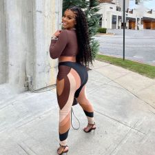 Fashion Print Crop Tops And Skinny Pant Two Piece Set XMF-202