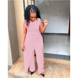 Plus Size Solid Color Sleeveless Irregular Two Piece Set QXTF-8140