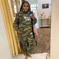 Fashion Sports Hooded Camo Print Two Piece Set XMF-201