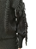 Solid Color Knits Long Sleeve Tassel Two Piece Set CM-8646