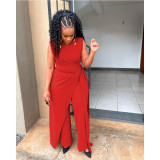 Plus Size Solid Color Sleeveless Irregular Two Piece Set QXTF-8140