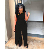 Plus Size Solid Color Sleeveless Irregular Two Piece Set QXTF-8140