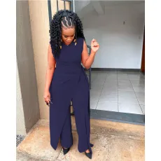 Plus Size Solid Color Sleeveless Irregular Two Piece Set QXTF-8140