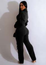 Solid Color Knits Long Sleeve Tassel Two Piece Set CM-8646
