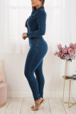 Plus Size Fashion Long Sleeve Slim Denim Jumpsuit LX-3538