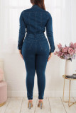 Plus Size Fashion Long Sleeve Slim Denim Jumpsuit LX-3538