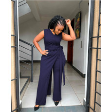 Plus Size Solid Color Sleeveless Irregular Two Piece Set QXTF-8140