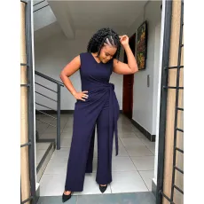 Plus Size Solid Color Sleeveless Irregular Two Piece Set QXTF-8140