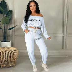 Plus Size Letter Print Long Sleeve Pant Casual Two Piece Set HM-6631