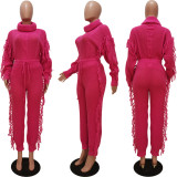 Solid Color Knits Long Sleeve Tassel Two Piece Set CM-8646