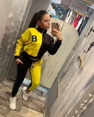 Plus Size Letters B Color Blocking Casual Sports Two-piece Set HM-6632