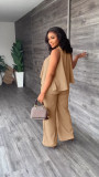 Casual Solid Sleeveless Tops And Pants Two Piece Set MIL-L389