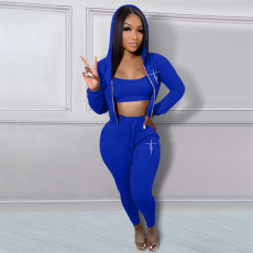 Plus Size Print Tank Top+Coat+Pants 3 Piece Set XMF-205