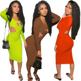 Sexy Long Sleeve Hollow Midi Dress YD-1080
